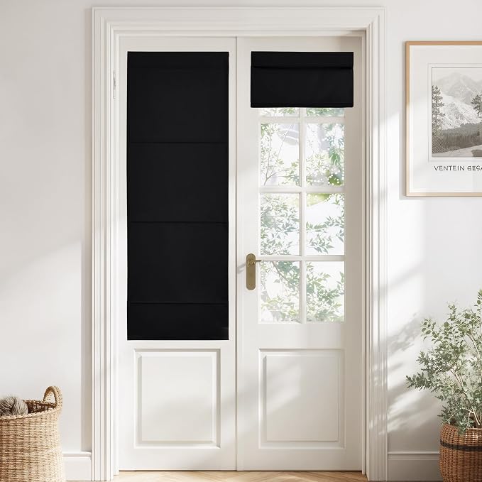 NICETOWN Black No Drill Roman Shade for Window Magnetic Door Curtain Blind | No Tools Door Shade for Living Room Bedroom, Privacy Thermal Insulated French Front Door Curtains, 1 Panel, 22" W x 64" L by NICETOWN