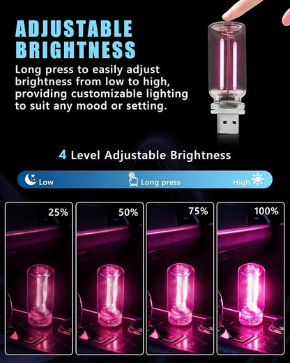 4PCS Pink Car LED Ambient Light & Car USB Light Set, USB & Solar Powered, Touch Control Dimmable LED Lights for Car, Bedroom, Home Decor, Romantic Gift for Date Night, Christmas, Thanksgiving - Image 4