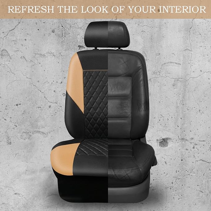 CAR PASS Quilting Leather Front Seat Covers, Automotive Waterproof Deluxe PU Premium Vinyl Luxury Two Front Seats Only Universal Fit for Cars Sedans SUVs Airbag Compatible,2 Pieces,Black&Beige - Image 5