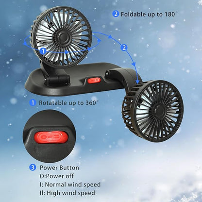 Adjustable Dual Head Car Cooling Fan-Brushless Motor-2 Speeds, 360 Rotation, for Car Dashboard, Powerful Cooling Solution for SUV/RV/Truck/Sedan/Cruise/Office, USB Powered (2-head 5V) - Image 7