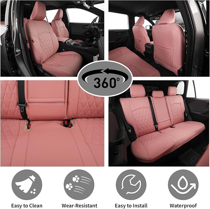 EKR Rav4 Seat Covers Custom Fit for Toyota Rav4 (Hybrid) Woodland/Limited 2026, Leather Car Seat Cover Full Set for SUV,Faux Leather(Pink) - Image 3