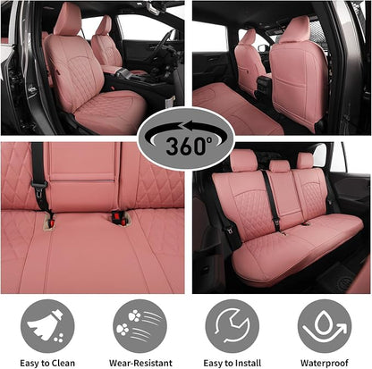EKR Rav4 Seat Covers Custom Fit for Toyota Rav4 (Hybrid) LE/XLE Premium 2026, Leather Car Seat Cover Full Set for SUV,Faux Leather(Pink) - Image 3