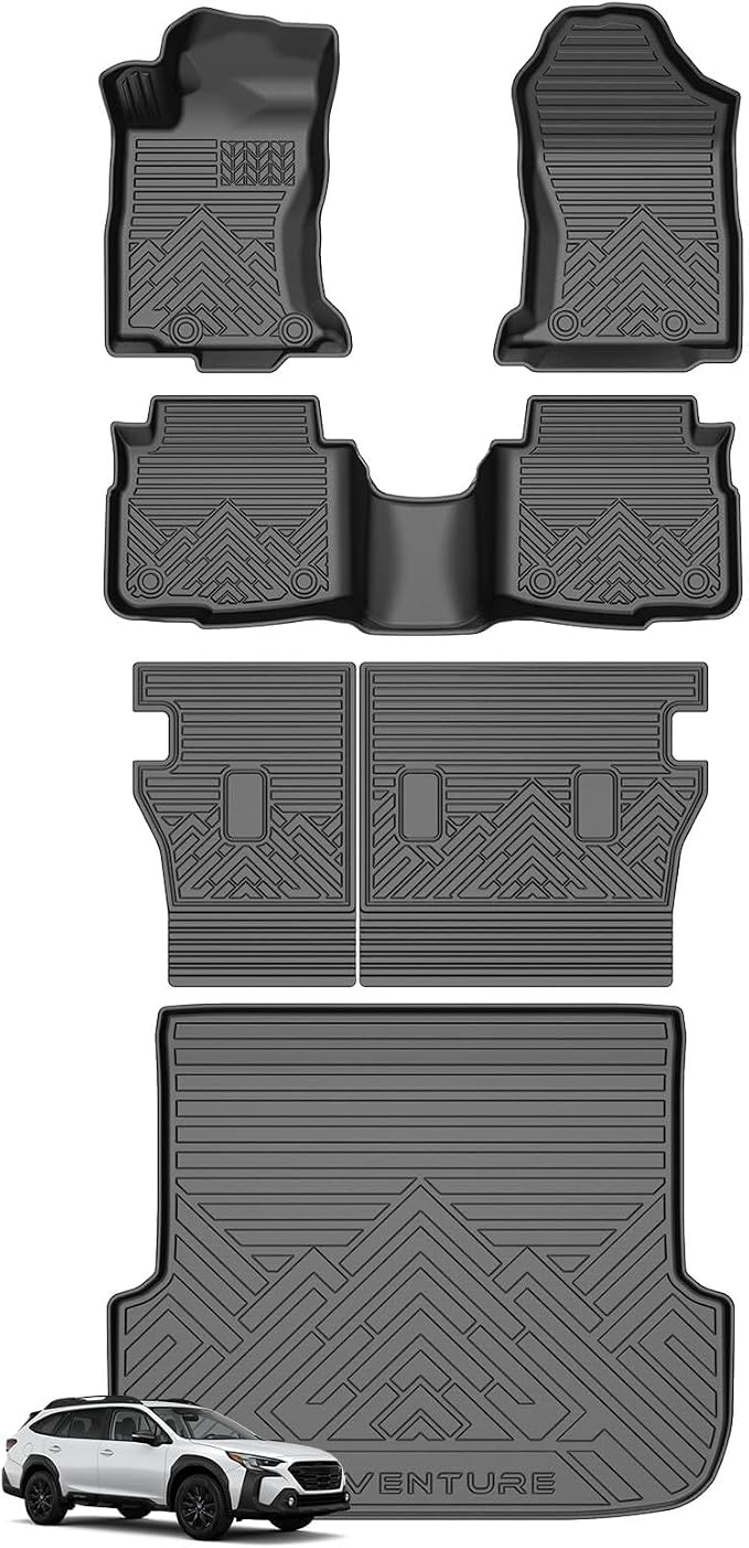 TGBROS Floor Mats for Subaru Outback 2020-2025, All Weather TPE Liners Full Set with Cargo Liner & Back Seat Protector, Non-Slip Black 6PCS by TTGBROS