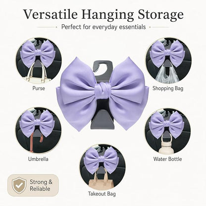 2-Pack Cute Bow Car Purse Hooks, Headrest Hangers, Light purple | Cute bow hooks keep purses and bags organized within reach while saving space; fits most car headrests - Image 3