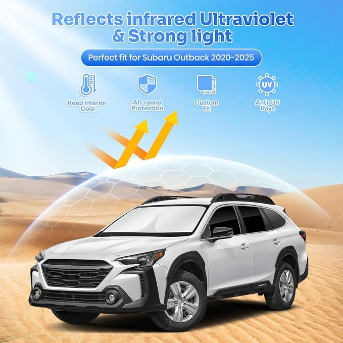 Canvcle Window Shades for 2020-2025 Subaru Outback Accessories Windshield Sun Shade Side Rear Window Covers Sunshade Sun Visor Shield Privacy Protection for Camping Keep Vehicle Cool Black 8PCS - Image 2