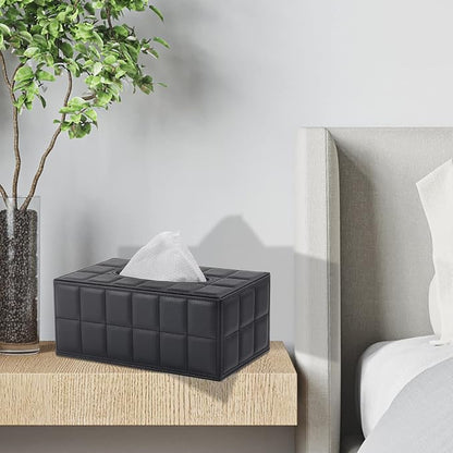 Tissue Box Cover Rectangle Tissue Box Holder PU Leather Facial Organizer with Magnetic Bottom,Decorative Napkin Caddy for Vanity Dresser Night Stand Table Countertop Home Office Car,Black - Image 4