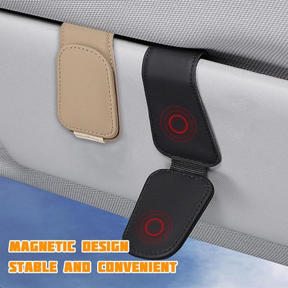 Sunglasses Holder for Car Visor, Microfiber Leather Magnetic Sun Visor Eyeglasses Hanger & Ticket Card Clip, Multi-Function Automotive Interior Glasses Mount, Universal Fit (Beige) - Image 3