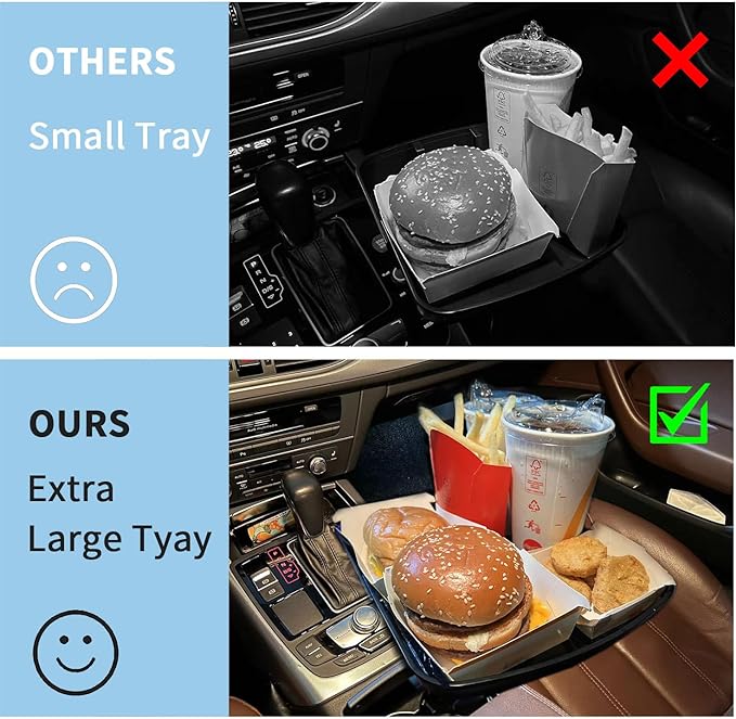 Kelofam Larger Cup Holder Tray, 10 inch Car Food Tray for Eating, Detachable 3 in 1 Car Cup Holder Expander and 360° Rotating Car Cup Holder Tray Table with Phone Holder, Road Trip Essentials - Image 2