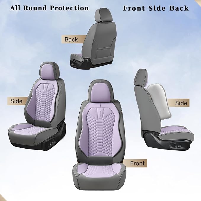 Coverado Car Seat Covers, Front Seat Cover, Waterproof Nappa Leather Seat Covers for Cars, Driver Car Seat Protectors, Gray and Purple Automotive Seat Covers Universal Fit for Most Cars - Image 6