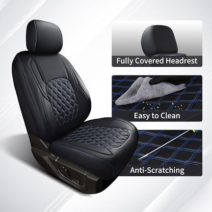 Huidasource Ford F150 Front Seat Covers, Full Coverage Faux Leather Pickup Seat Protector Fit for 2015-2026 Ford F150 SuperCrew & 2017-2026 F250 F350 F450 Super Duty Crew Cab (Front Pair/Black&Blue) - Image 3