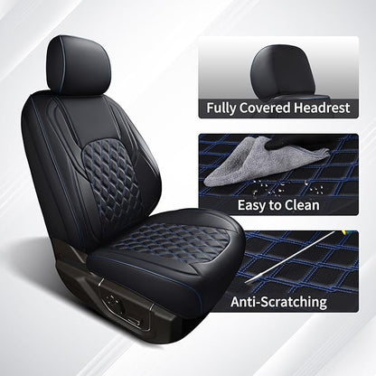 Huidasource Front Seat Covers for Jeep Wrangler JL 2-Door/4-Door 2018-2026 | Waterproof Faux Leather Wrangler JL Front Seat Covers, Covers Fit Full Coverage Front Seat Cushion(Front Pair/Black&Blue) - Image 4