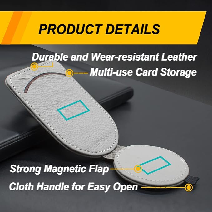 Sunglass Holder for Car Visor, Magnet Adsorbed Sunglasses Holder for Car Accessories Parts, Leather Car Sunglass Holder, Car Visor Sunglasses Clip for Glasses Cards (1PCS, Gray) - Image 5