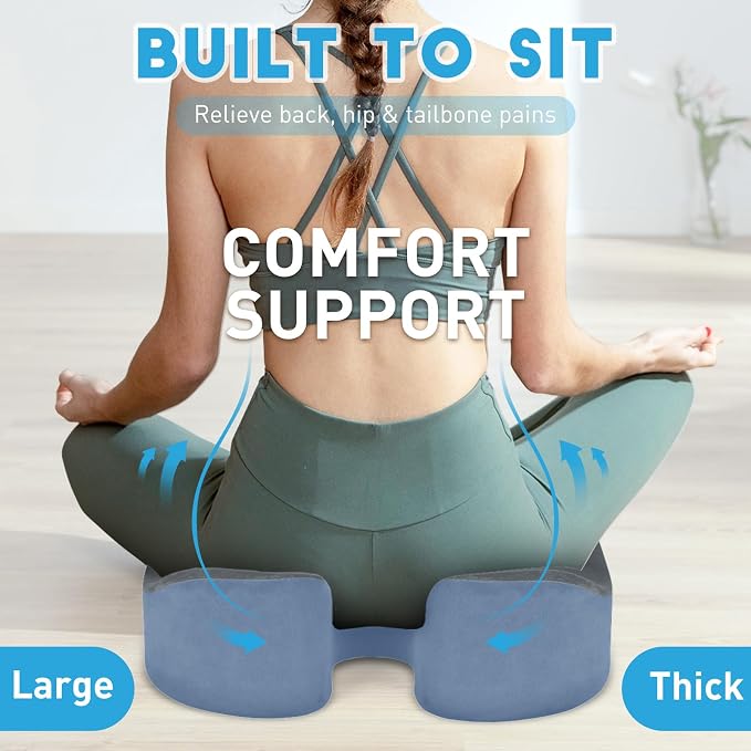 BlissTrends Extra Thick Seat Cushion for Office Chair & Car Seat, Grey&Blue | XX-Large Tailbone & Sciatica Relief, Ergonomic Support, High-Density Memory Foam, Comfort for Extended Sitting - Image 6