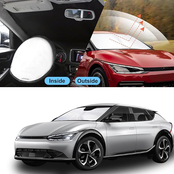 YYCKE Windshield Sun Shade Accessories Compatible with 2022 2023 2024 2025 EV6 for Kia Foldable Sunshade Sun Visor Blocks UV - Image 7