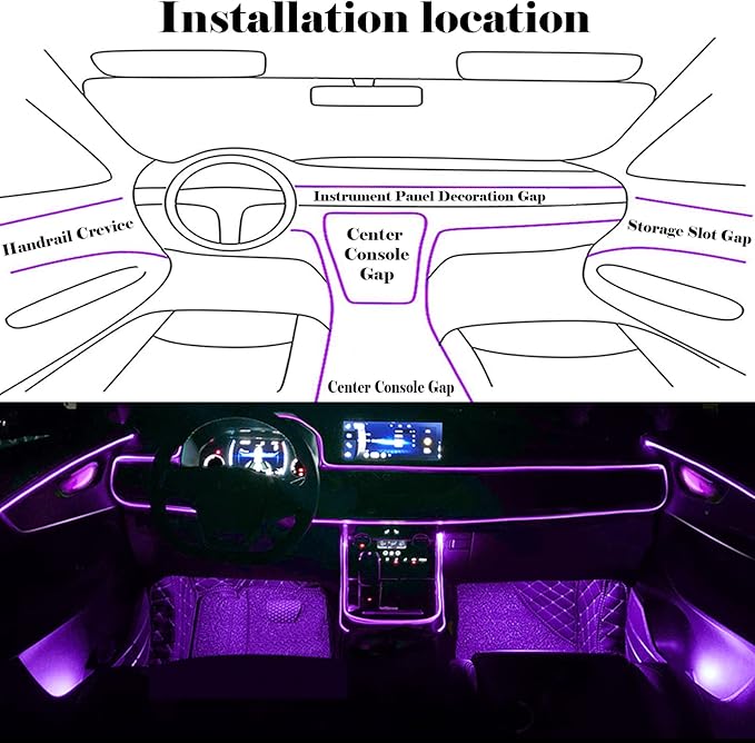 DEHERANE Interior Car LED Strip Lights, APP& RF Remote Control | 6 in 1 Car Ambient Lighting Kit with 315 inches Integrated Fiber Optic, 16 Million Colors Car LED Lights, Sync to Music - Image 6
