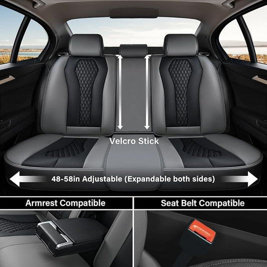 Coverado Car Seat Covers, Back Car Seat Cover, 3-Pieces Leather Seat Cover, Luxury Car Seat Cushion, Luxury Seat Cover Seat Protector Universal Most Cars Trucks SUV - Image 2