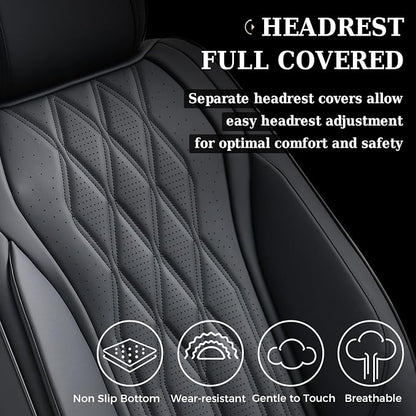 Coverado Seat Covers FullSet, 5 Seats Car Seat Protector, Waterproof Nappa Leather Cushion, Front & Rear Fit for Most Sedans SUV Pick-up Truck-Black - Image 6