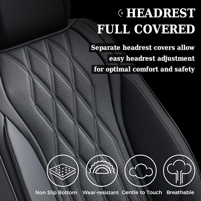 Coverado Front Seat Covers, Car Seat Protector, Waterproof Nappa Leather Cushion, Fit for Most Sedans SUV Pick-up Truck-Black - Image 4