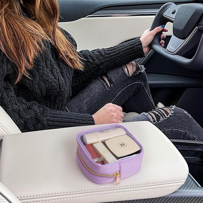 Clear Makeup Bag for Purse - Small Cosmetic Bag, Toiletry Bags, Cute Travel Makeup Bag, Coin Purse, Car Accessories Organizer - Storage Travel Essentials for Women & Girls (Clear-Purple) - Image 4