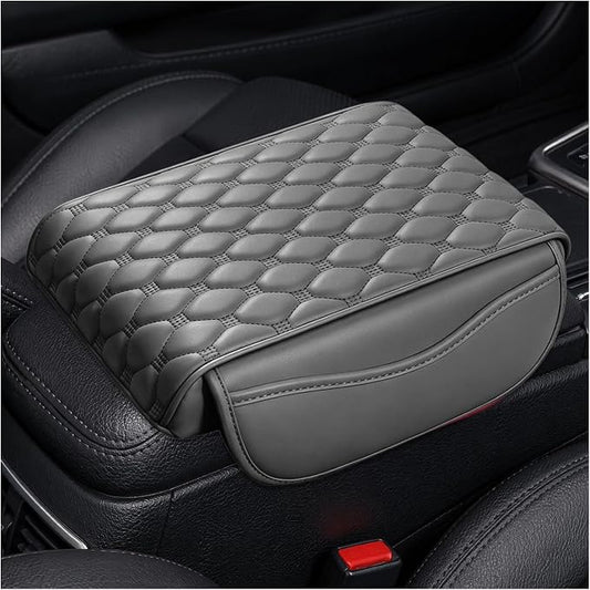 Car Center Console Cover, Memory Foam Auto Armrest Cushion Center Console Pillow Pad with Side Pockets, Anti-Scratch Leather Elbow Pillow Armrest Seat Box Protector for Most Cars (Gray) by Unknown