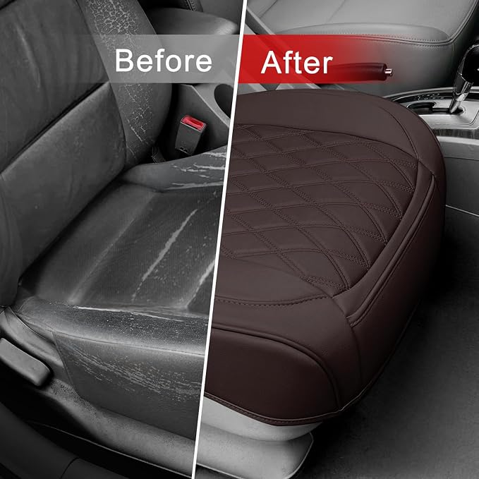 BEITK 1 Pack Leather Front Car Seat Bottom Cover Coffee | PU leather,Waterproof, Full Wrap, Non-slip, Universal Fit for Sedan Truck SUV, Easy to Install - Image 5