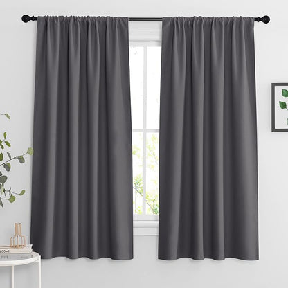 RYB HOME Extra Wide Blackout Curtains for Bedroom Living Room 63 inch Long | Thermal Insulated, Privacy, Drapes for Large Window, Triple-weave Fabric, For Better Sleep, W62 x L63, Grey, 2 Panels by RYBHOME