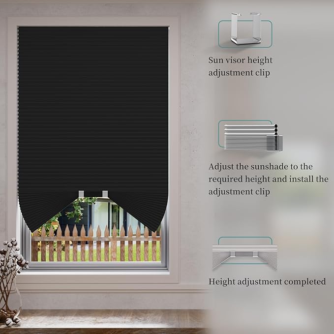 Myshade Arch Window Shades Half Circle Blackout Cellular Shades Cordless No Drill Blinds for Windows Half Moon Honeycomb Fabric No Tools Room Darkening Shades Easy Install (1PCS Black 72" W X 36" H) - Image 2