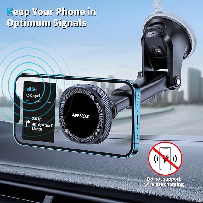 APPS2Car for MagSafe Car Phone Mount for iPhone, Magnetic Windshield Dashboard Holder with Telescopic Arm and Strong Suction Cup, Compatible with iPhone 17/16/15/14/13/12 MagSafe Cases - Image 4