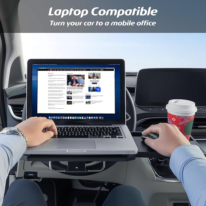 Large Car Steering Wheel Tray Back Seat Headrest Tray with Phone Holder, Steering Wheel Desk Food Table for Car Laptop Mount Steering Wheel for Large SUVs, Trucks & Vans,14" - Image 4