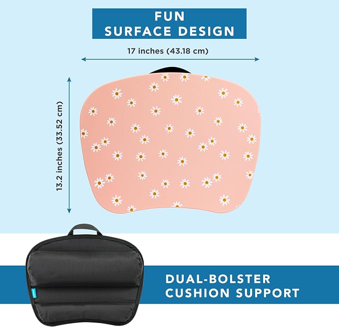 LAPGEAR MyStyle Lap Desk – Pink Daisy, Fits 15.6” Laptops | Dual-Bolster Microbead Cushion, Built-In Carry Handle, Ergonomic Curved Front Edge - Image 5