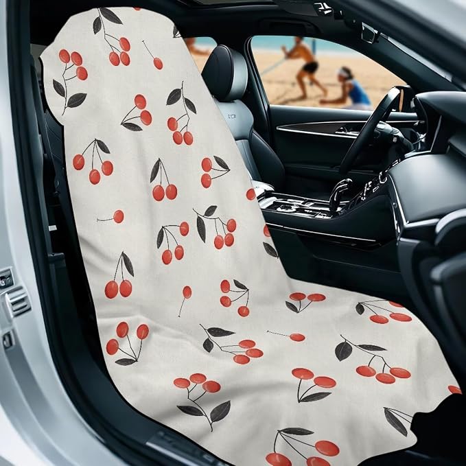 SEANATIVE Red Cherry Sweat Towel Seat Cover, Premium Car Seat Towel Protector for Trucks SUV Jeep, Universal Seat Covers for Post Gym Workout, Running, Swimming, Beach - Image 2