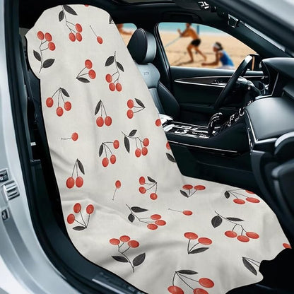 SEANATIVE Red Cherry Sweat Towel Seat Cover, Premium Car Seat Towel Protector for Trucks SUV Jeep, Universal Seat Covers for Post Gym Workout, Running, Swimming, Beach - Image 2