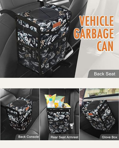 Pritent Car Trash Can with Lid Leakproof Car Garbage Bag Vehicle Trash Bin | Hanging Automotive Garbage Can,Multipurpose Car Accessories for Women Men Interior Car Storage Organizer(2 Gal,Lily Print) - Image 6