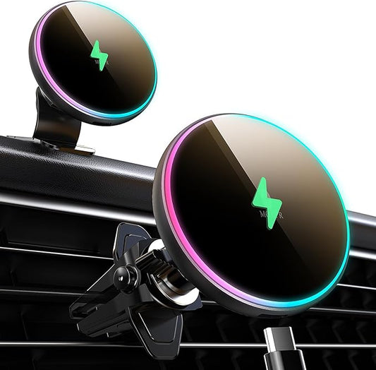 for Magsafe Car Mount Charger 15W LED RGB Car Phone Holder for Dash Vent | HandsFree Magnetic Wireless Car Charger Car Mount Fast Car Charger for iPhone 17 16 15/14/13/12 Series by MOKPR