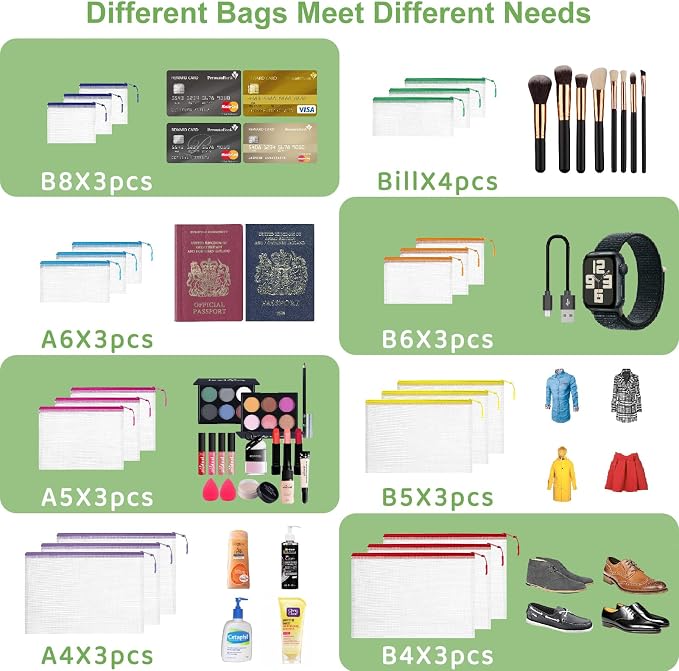 YOPCDJ 45pcs Mesh Zipper Pouch for Organization,Storage Pouches Colored PVC Travel Zipper Bags Clear Multipurpose Document Bags Suitable for Travel School Board Game and Office Supplies - Image 7