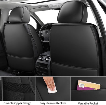 Black Thick Nappa Leather 3D Contoured Automotive Car Seat Covers Full Set | Univerasal Fit,Lumbar Support,3D Contoured,Semi Coverage,Waterproof,ThickTexture,for most Suvs Trucks Sedans - Image 8