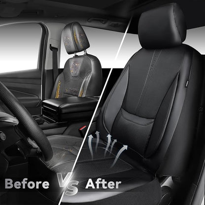 CAR PASS Nappa Leather Car Seat Covers, Water Resistant 3D Foam Faux Leather Seat Covers, Lumbar Support Automotive Seat Covers 2 Front Seats, Comfort & Universal Fit for Cars SUV Truck, Solid Black - Image 6