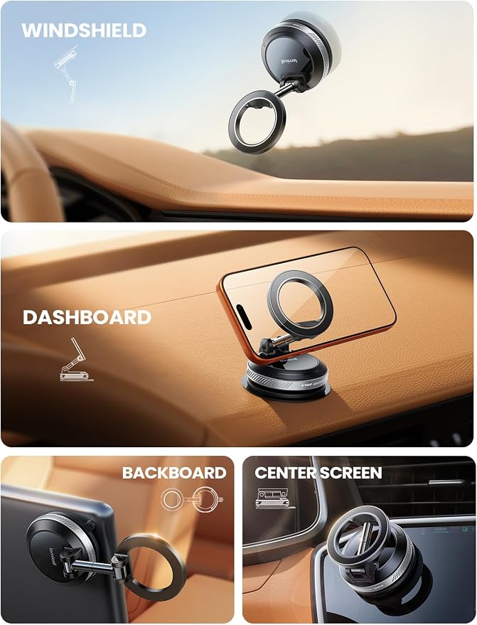 Lamicall Car Phone Holder for Magsafe Dashboard Windshield Nano Gel Vacuum | 20X Magnetic Phone Holders for Your Car 360° Suction Cup Phone Mount for iPhone 17 16 15 14 13 12 Pro Max Gift Truck Silver - Image 2