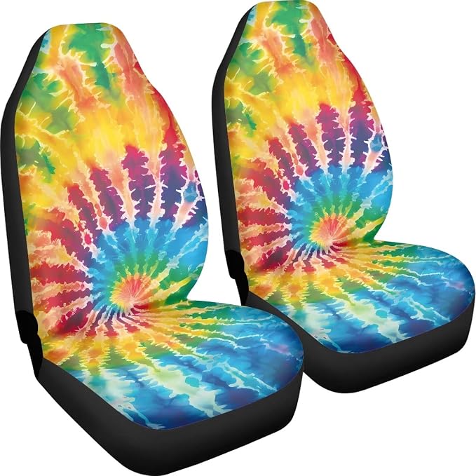Car Seat Covers Full Set of 2, Colorful Tie Dye Cloth Seat for Auto Front Seats, Black Bucket Seat Covers for Cars Washable and Breathable Car Accessories for Sedan Truck SUV - Image 3