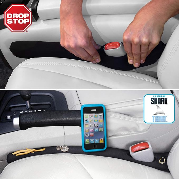 Drop Stop – 2 Original Car Seat Gap Fillers (Shark Tank) + Dash Pad + Light | Car Accessories for Men & Women, Between Seats Console Organizer, Patented, As Seen On Shark Tank by DropStop