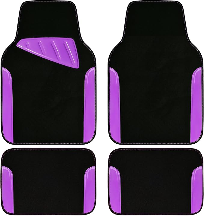 CAR PASS Jelly Waterproof Universal Fit Car Floor Mats, Girly Car Carpet Mats with Anti-Slip Nibbs Backing & Driver Heel Pad Fit for SUV, Vans, sedans, Trucks,Cute car mats of 4pcs for Women (Purple) by CARPASS