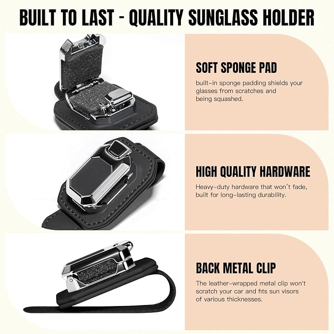 2PCS Sunglass Holder for Car Visor, Faux Leather Eyeglass Holder Clip for Car Sun Visor Organizer, Universal One Handed Operation Sun Glass Hanger, Car Interior Accessories for Women Man - Image 5