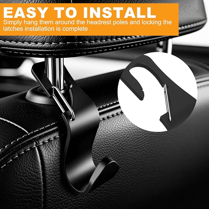 Car Seat Headrest Hook for Purses Bags Groceries, 4 Pack Black | Holds 50lbs 360° Rotating, Vehicle Storage Organizer, Universal Car Interior Accessories, Road Trip Essentials - Image 4