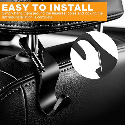 Car Seat Headrest Hook for Purses Bags Groceries, 4 Pack Black | Holds 50lbs 360° Rotating, Vehicle Storage Organizer, Universal Car Interior Accessories, Road Trip Essentials - Image 4