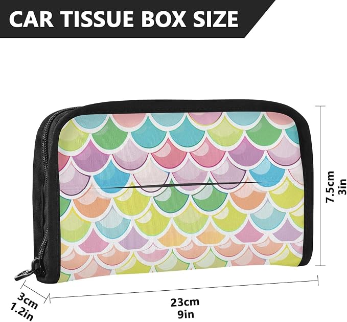 Car Tissue Holder Car Napkin Holder Tissue Box Dispenser Storage Case Sun Visor Mask Holder Accessories with Adjustable Straps Reusable Refillable Bright Multicolor Mermaid Scale - Image 4