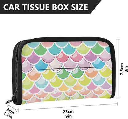 Car Tissue Holder Car Napkin Holder Tissue Box Dispenser Storage Case Sun Visor Mask Holder Accessories with Adjustable Straps Reusable Refillable Bright Multicolor Mermaid Scale - Image 4