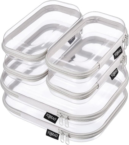 YQBRAO Clear Hard Shell Zipper Cases, 6 Travel Organizers, 2M 4S, Grey | Rigid clear shells in two practical sizes separate toiletries, skincare, cosmetics, chargers and frequently used accessories by Unknown