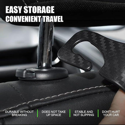 4 Pack Headrest Hooks for Vehicle Seats, Carbon Fiber/Red Flag | rear-row hanging storage, supports bags coats and groceries, fits matching headrest posts, interior accessory - Image 4
