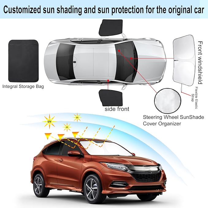 3PCS Car Window Shades Front Windshield Sun Shade Foldable Window Shade Custom Fit for 2016-2022 Honda HR-V HRV XRV Accessories Car Shades for Front Windows Anti-UV Rays Block Heat - Image 3