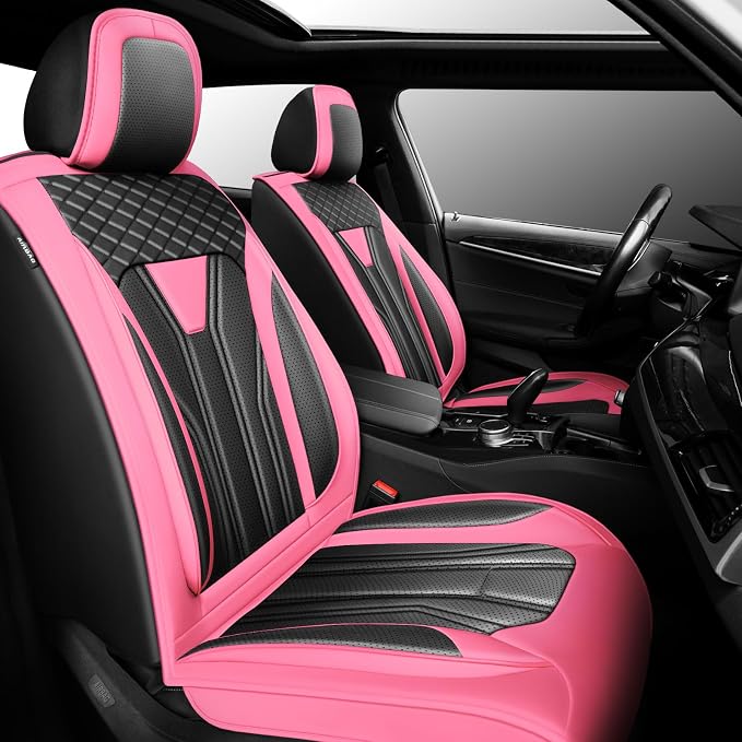 Fit Altima Car Seat Covers for Nissan Altima 2010-2025 2026- Full Set Premium Leather, Waterproof&Breathable, All-Weather Seat Cushion Protecto & Airbag Compatible, 2 Front Seat Pink&Black by Unknown